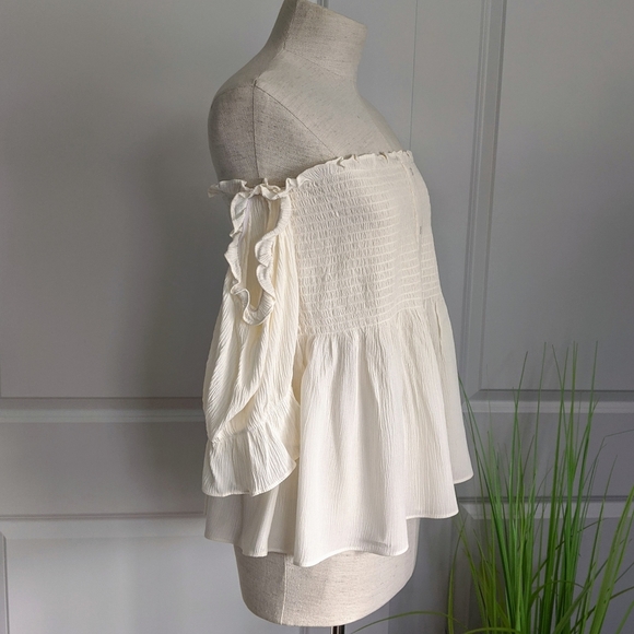 1. State Off The Shoulder Smock Bodice 3/4 Sleeve Bell Cuff Antique White L NWT - Picture 4 of 8